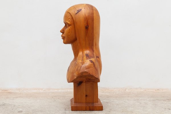 French Women Bust Sculpture Marianne Goddess of Liberty in Solid Wood, 1960s-KL-740936