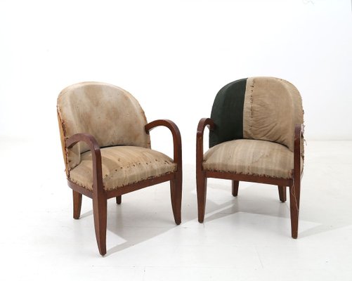 French Wood and Fabric Lounge Chairs, 1950s, Set of 2-YSU-722007