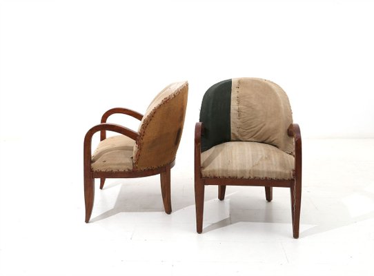 French Wood and Fabric Lounge Chairs, 1950s, Set of 2-YSU-722007