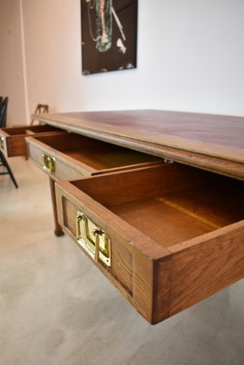 French Wood and Leather Desk with Chair, 1920s, Set of 2-GXL-1757294