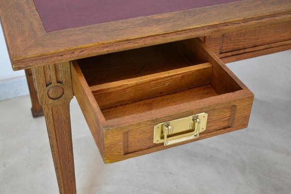 French Wood and Leather Desk with Chair, 1920s, Set of 2-GXL-1757294