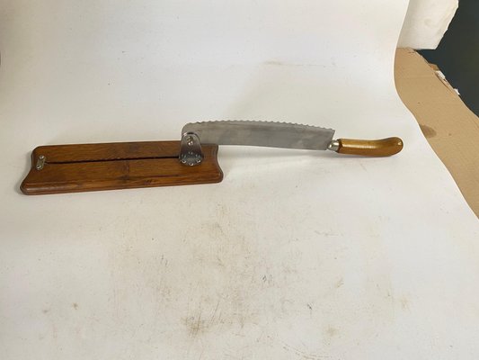 French Wood and Steel Bread Knife on Wood Plate, 20th Century-UR-1756081