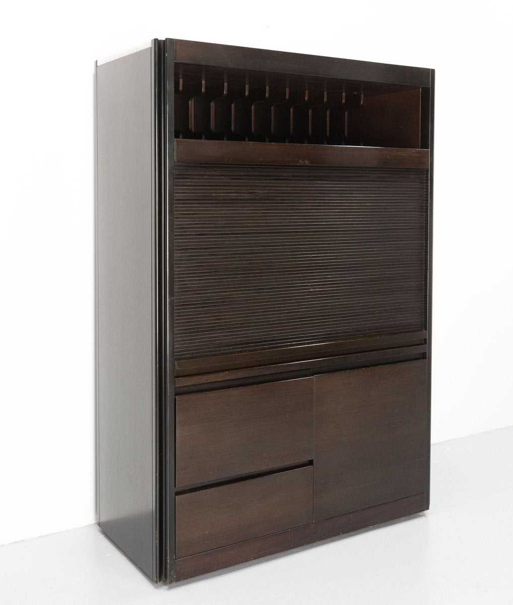 French Wood Cabinet with Tambour Roll-Top, 1980s