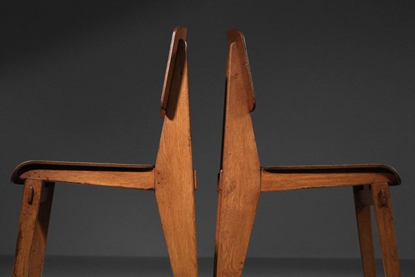 French Wood Chairs attributed to Jean Prouvé, 1950s, Set of 2-YU-1800699