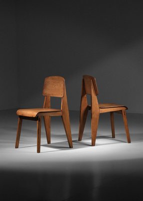 French Wood Chairs attributed to Jean Prouvé, 1950s, Set of 2-YU-1800699