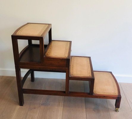 French Wood & Leather Folding Staircase Transformable into a Coffee Table, 1950s-BA-769106