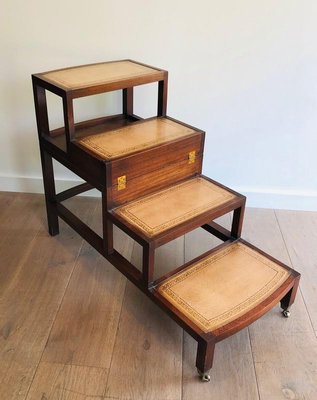 French Wood & Leather Folding Staircase Transformable into a Coffee Table, 1950s-BA-769106