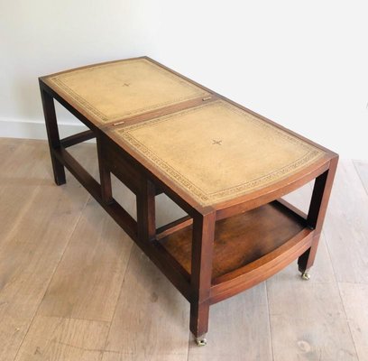 French Wood & Leather Folding Staircase Transformable into a Coffee Table, 1950s-BA-769106