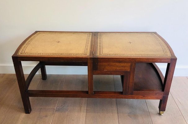 French Wood & Leather Folding Staircase Transformable into a Coffee Table, 1950s-BA-769106