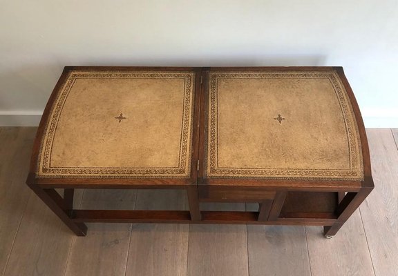 French Wood & Leather Folding Staircase Transformable into a Coffee Table, 1950s-BA-769106