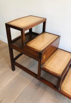 French Wood & Leather Folding Staircase Transformable into a Coffee Table, 1950s-BA-769106