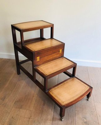 French Wood & Leather Folding Staircase Transformable into a Coffee Table, 1950s-BA-769106