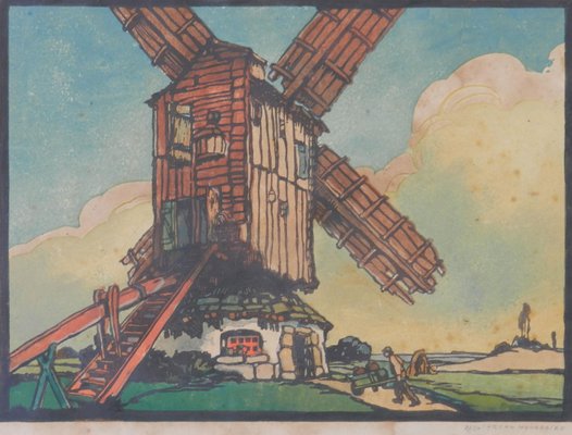 French Woodcut, Mill by Marcel Haussaire, 1900s-ARU-1004800