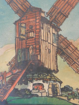 French Woodcut, Mill by Marcel Haussaire, 1900s-ARU-1004800