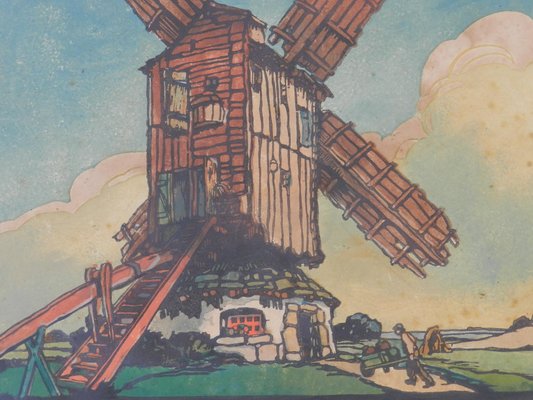 French Woodcut, Mill by Marcel Haussaire, 1900s-ARU-1004800