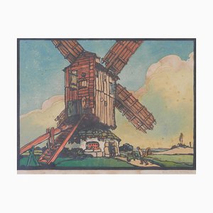 French Woodcut, Mill by Marcel Haussaire, 1900s-ARU-1004800