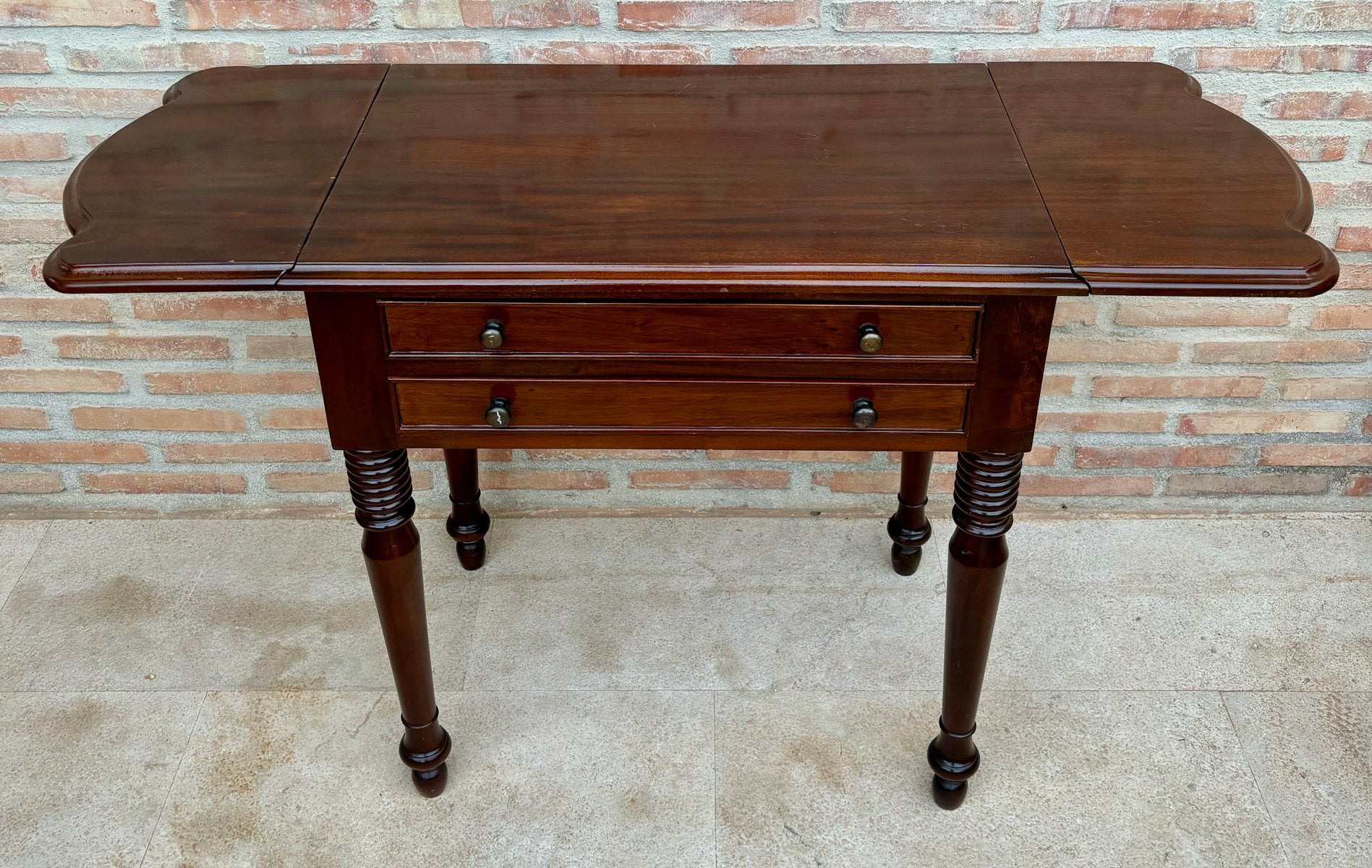 French Wooden Nesting Table with Wings and Two Drawers, 1920s