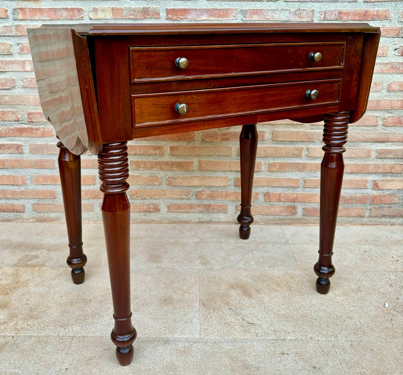 French Wooden Nesting Table with Wings and Two Drawers, 1920s