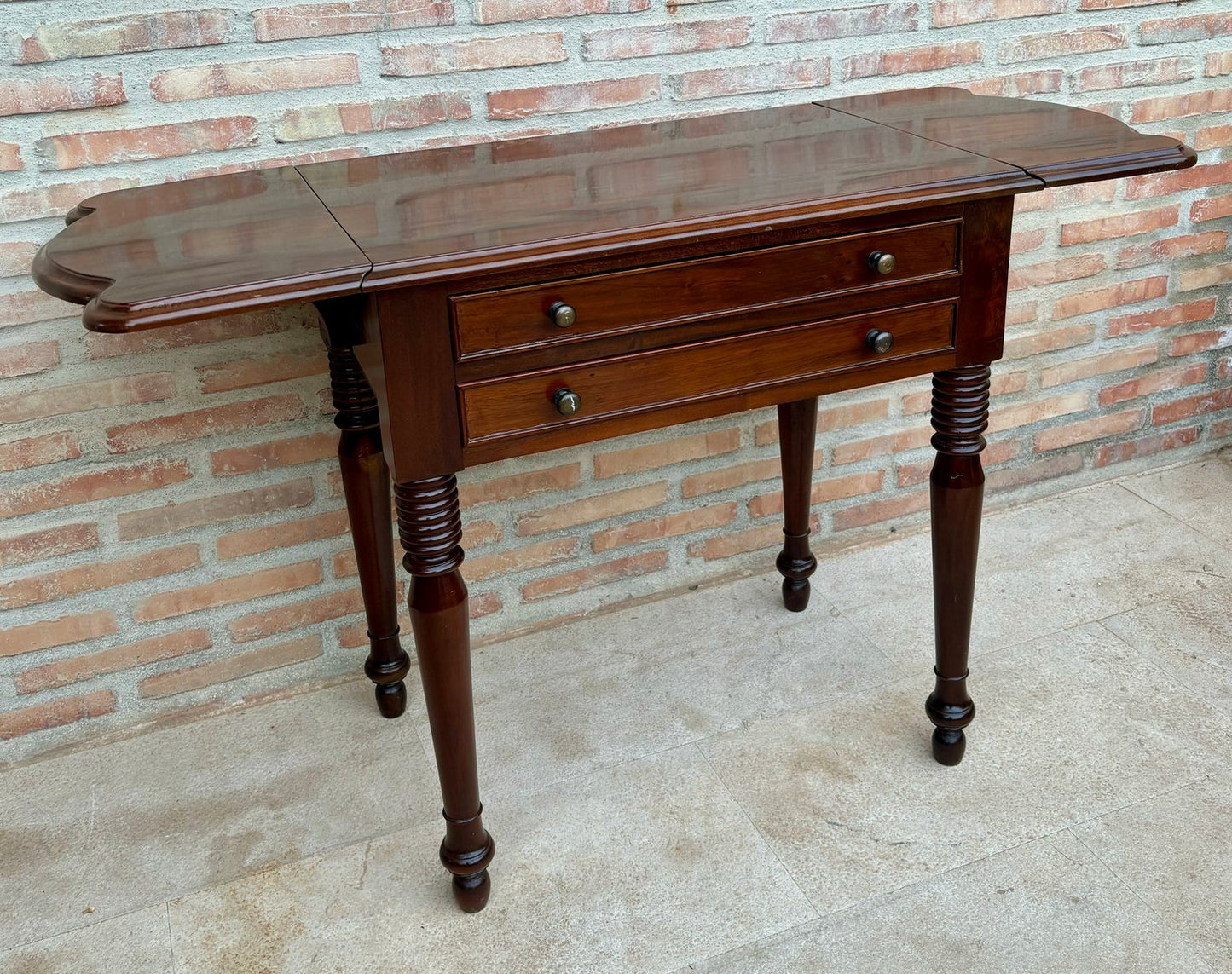 French Wooden Nesting Table with Wings and Two Drawers, 1920s