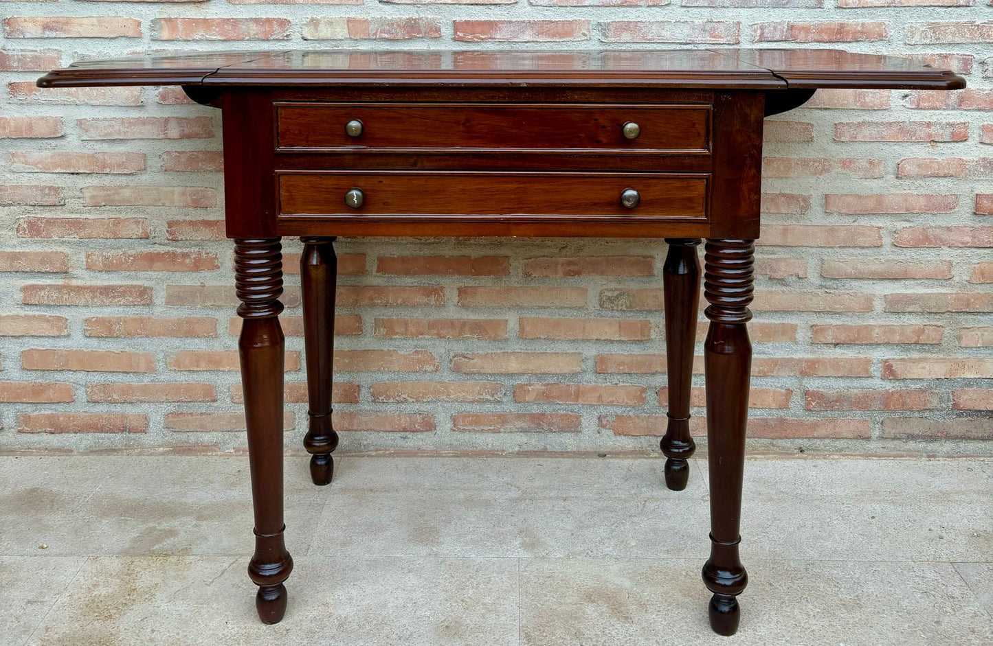 French Wooden Nesting Table with Wings and Two Drawers, 1920s