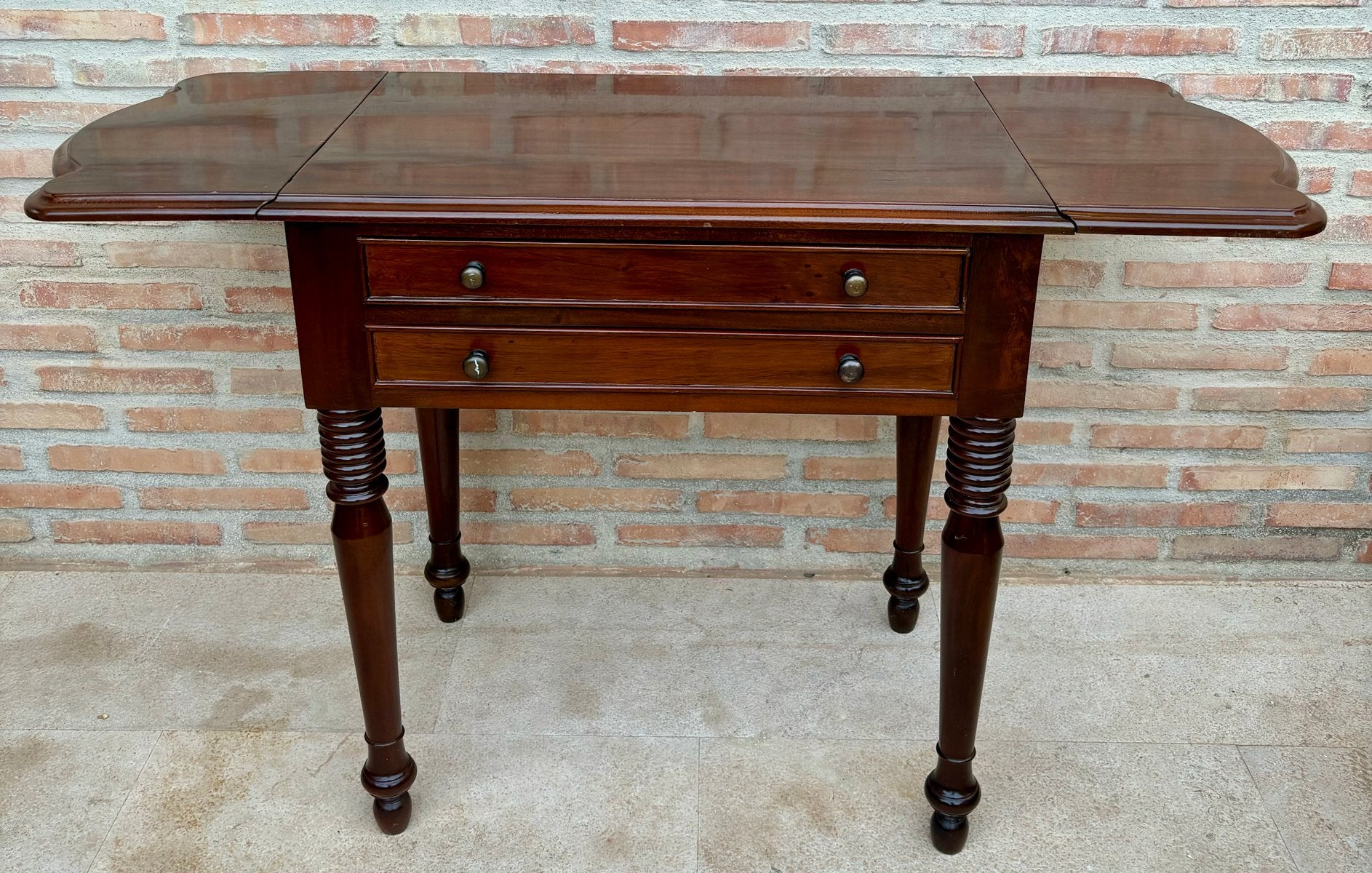 French Wooden Nesting Table with Wings and Two Drawers, 1920s