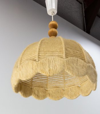 French Wool on Metallic Frame Chandelier Ceiling Pendant, 1970s-RIU-1394188