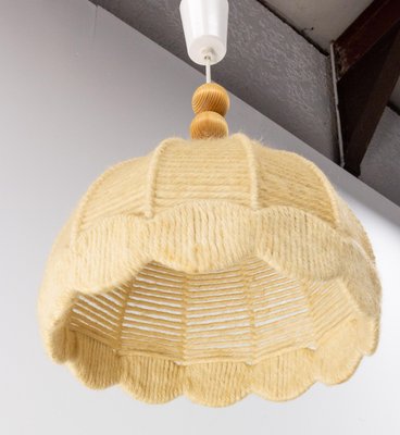 French Wool on Metallic Frame Chandelier Ceiling Pendant, 1970s-RIU-1394188