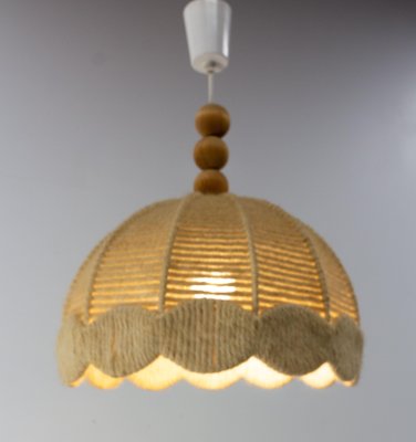 French Wool on Metallic Frame Chandelier Ceiling Pendant, 1970s-RIU-1394188