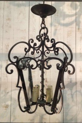 French Wrought Iron and Cut Lantern, 1940s-BA-1365714