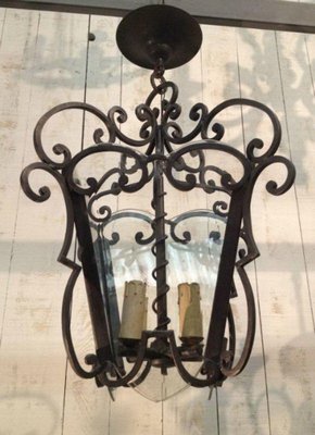 French Wrought Iron and Cut Lantern, 1940s-BA-1365714