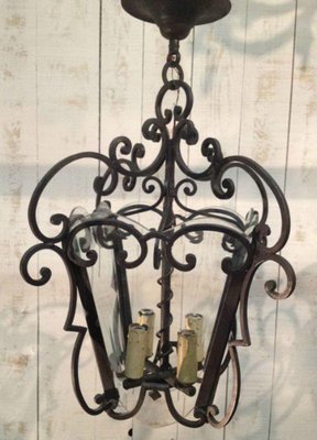 French Wrought Iron and Cut Lantern, 1940s-BA-1365714