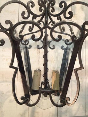 French Wrought Iron and Cut Lantern, 1940s-BA-1365714