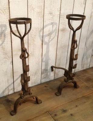 French Wrought Iron Andirons, 1900s, Set of 2-BA-658493