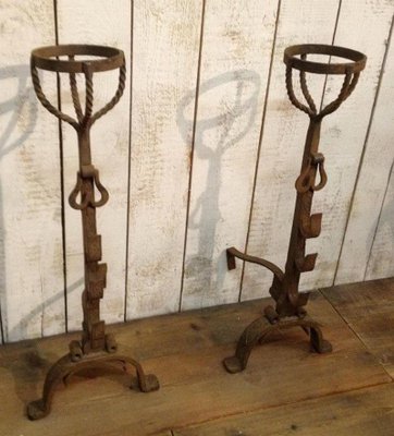 French Wrought Iron Andirons, 1900s, Set of 2-BA-658493