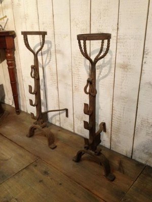 French Wrought Iron Andirons, 1900s, Set of 2-BA-658493