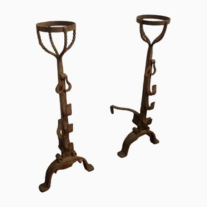 French Wrought Iron Andirons, 1900s, Set of 2-BA-658493