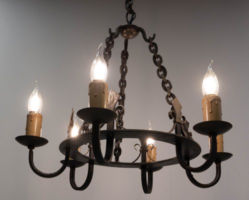 French Wrought Iron Fleur-De-Lys Chandelier, 1940s-RIU-1142237