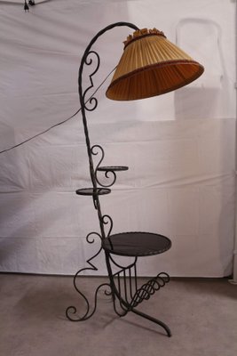 French Wrought Iron & Glass Floor Lamp, 1950s-RIU-589437