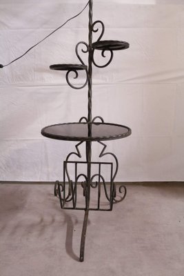 French Wrought Iron & Glass Floor Lamp, 1950s-RIU-589437