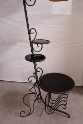 French Wrought Iron & Glass Floor Lamp, 1950s-RIU-589437