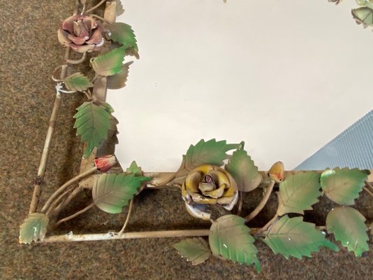 French Wrought Iron Mirror with Roses, 1970s-WZZ-777110