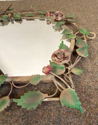 French Wrought Iron Mirror with Roses, 1970s-WZZ-777110