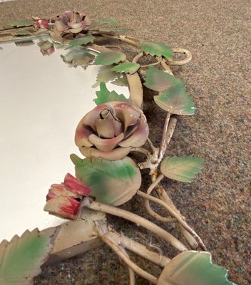 French Wrought Iron Mirror with Roses, 1970s-WZZ-777110