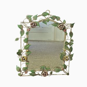 French Wrought Iron Mirror with Roses, 1970s-WZZ-777110