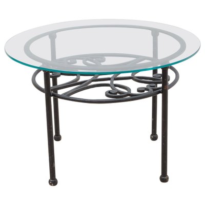 French Wrought Iron Round Coffee Table with Glass Top, 1960s-KL-1274240