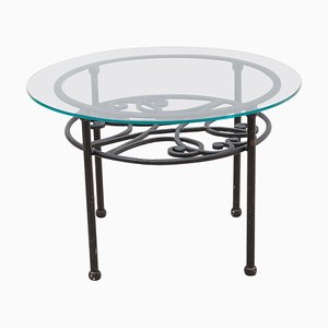 French Wrought Iron Round Coffee Table with Glass Top, 1960s-KL-1274240