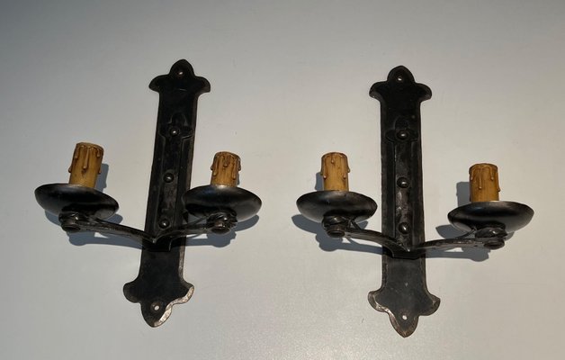 French Wrought Iron Sconces, 1950s, Set of 6-BA-1705391