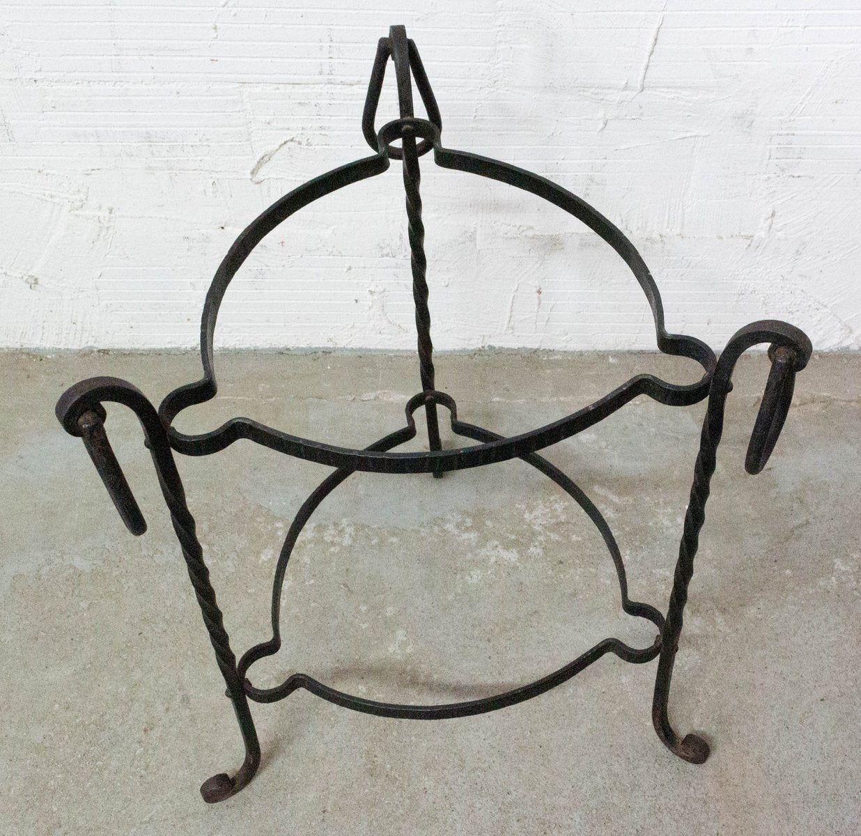 French Wrought Iron Side Table with 2 Removable Copper Trays, 1960s