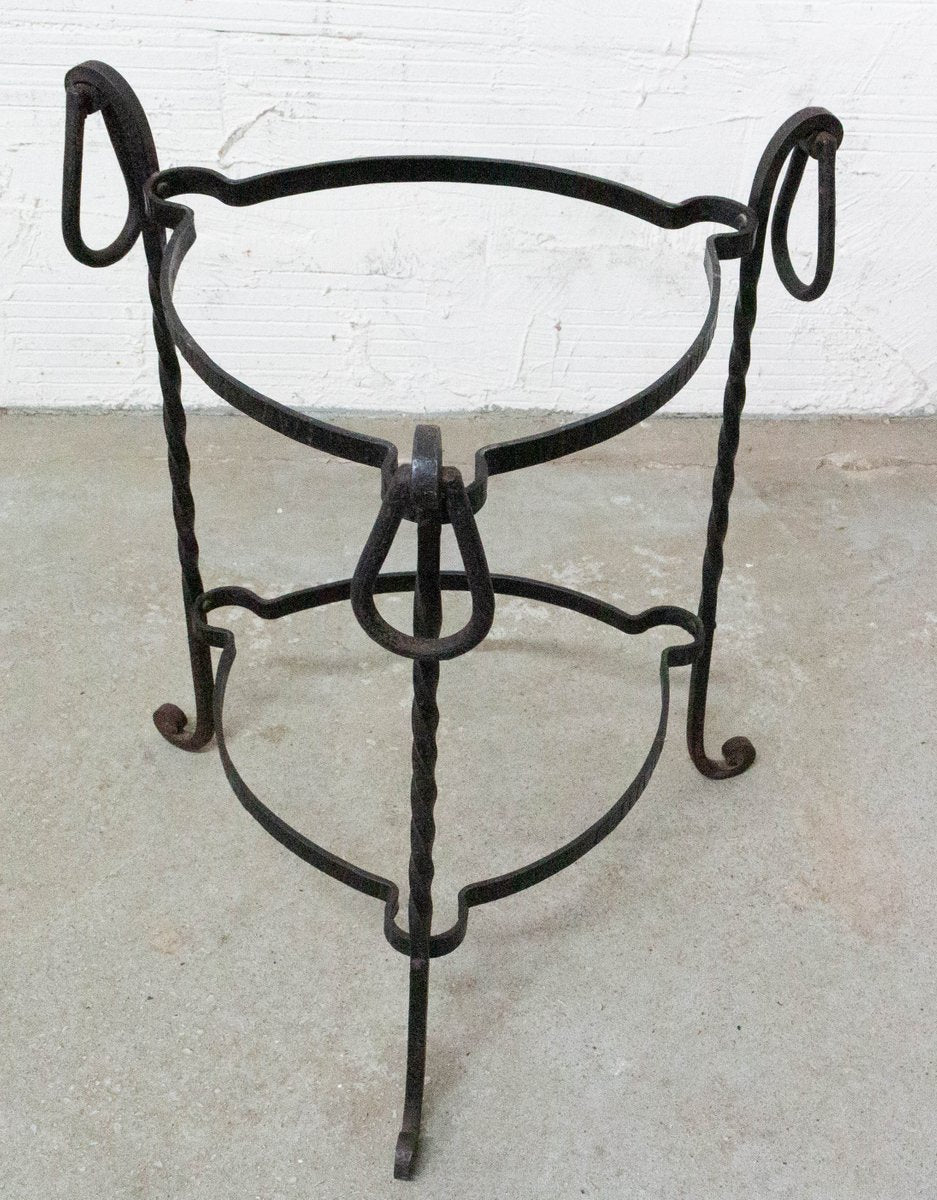 French Wrought Iron Side Table with 2 Removable Copper Trays, 1960s