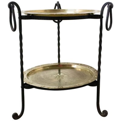 French Wrought Iron Side Table with Removable Copper Trays, 1960s-RIU-1425748